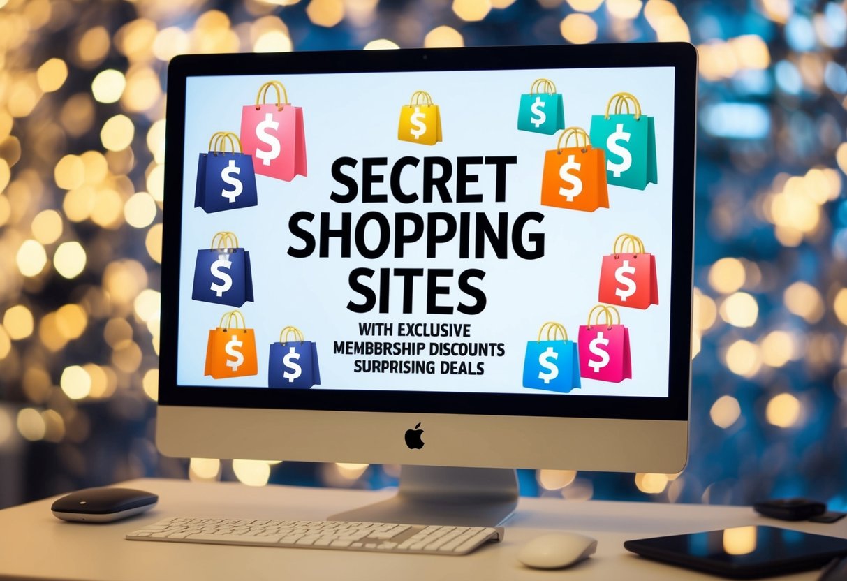 A computer screen displaying a variety of secret shopping sites with exclusive membership discounts and surprising deals